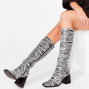 Nasty Gal Zebra Block Heel Knee High Boots